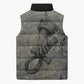 Aten Ancient Egyptian Sleeveless Puffer Jacket with Gray Astronomical Chart, Radiant Sun Disc Emblem, and Ankh - African Pride