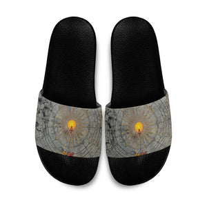 Aten Ancient Egyptian Slide Sandals with Gray Astronomical Chart, Radiant Sun Disc Emblem, and Ankh - African Pride