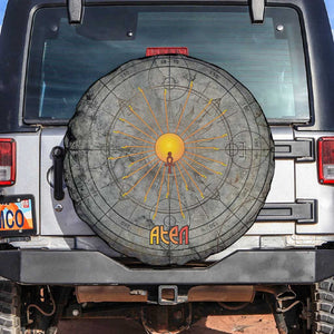 Aten Ancient Egyptian Spare Tire Cover with Gray Astronomical Chart, Radiant Sun Disc Emblem, and Ankh - African Pride