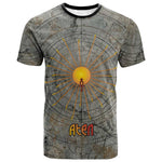 Aten Ancient Egyptian T shirt with Gray Astronomical Chart, Radiant Sun Disc Emblem, and Ankh - African Pride