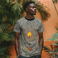 Aten Ancient Egyptian T shirt with Gray Astronomical Chart, Radiant Sun Disc Emblem, and Ankh - African Pride