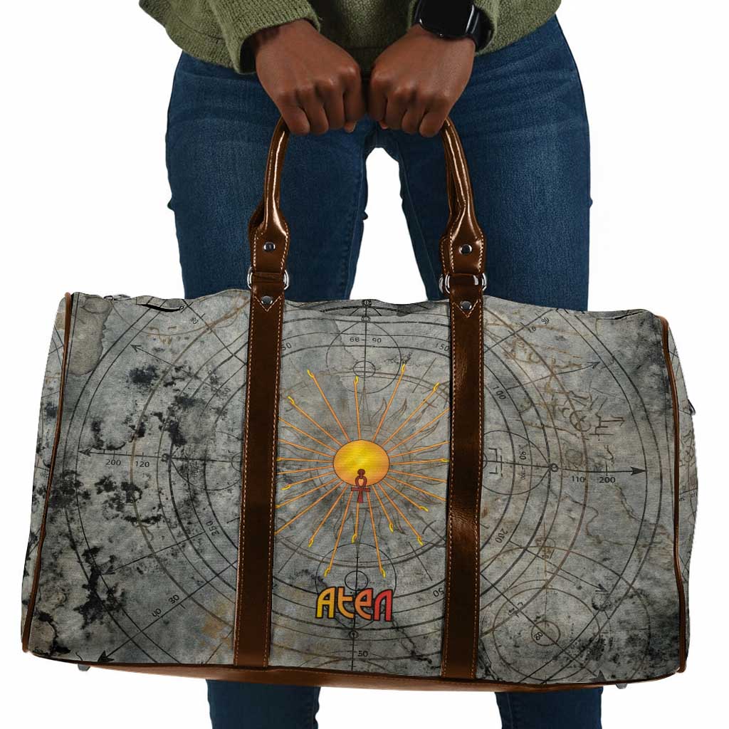 Aten Ancient Egyptian Travel Bag with Gray Astronomical Chart, Radiant Sun Disc Emblem, and Ankh - African Pride