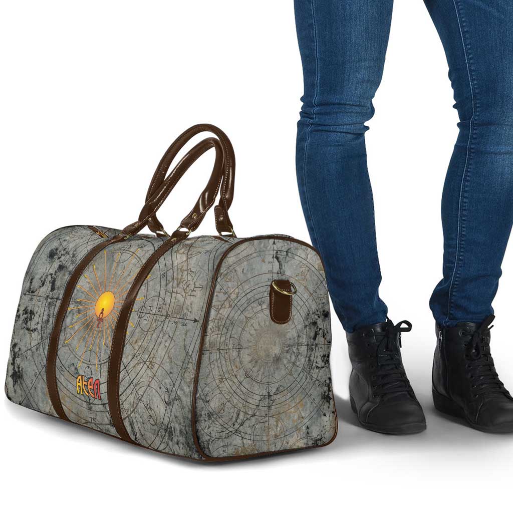 Aten Ancient Egyptian Travel Bag with Gray Astronomical Chart, Radiant Sun Disc Emblem, and Ankh - African Pride