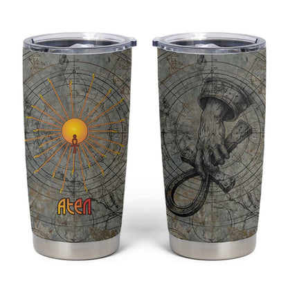 Aten Ancient Egyptian Tumbler Cup with Gray Astronomical Chart, Radiant Sun Disc Emblem, and Ankh - African Pride