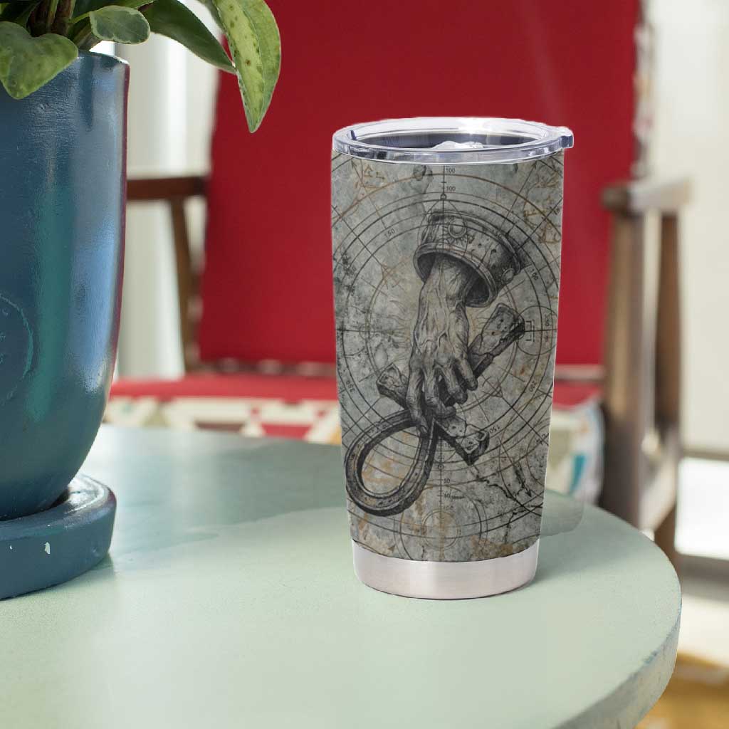 Aten Ancient Egyptian Tumbler Cup with Gray Astronomical Chart, Radiant Sun Disc Emblem, and Ankh - African Pride