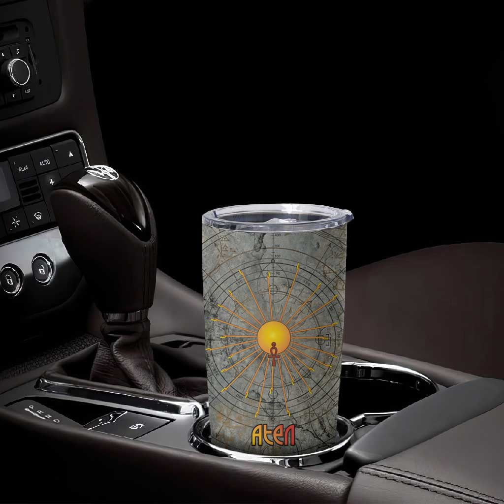 Aten Ancient Egyptian Tumbler Cup with Gray Astronomical Chart, Radiant Sun Disc Emblem, and Ankh - African Pride