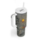 Aten Ancient Egyptian Tumbler With Handle with Gray Astronomical Chart, Radiant Sun Disc Emblem, and Ankh - African Pride