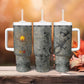 Aten Ancient Egyptian Tumbler With Handle with Gray Astronomical Chart, Radiant Sun Disc Emblem, and Ankh - African Pride
