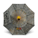 Aten Ancient Egyptian Umbrella with Gray Astronomical Chart, Radiant Sun Disc Emblem, and Ankh - African Pride