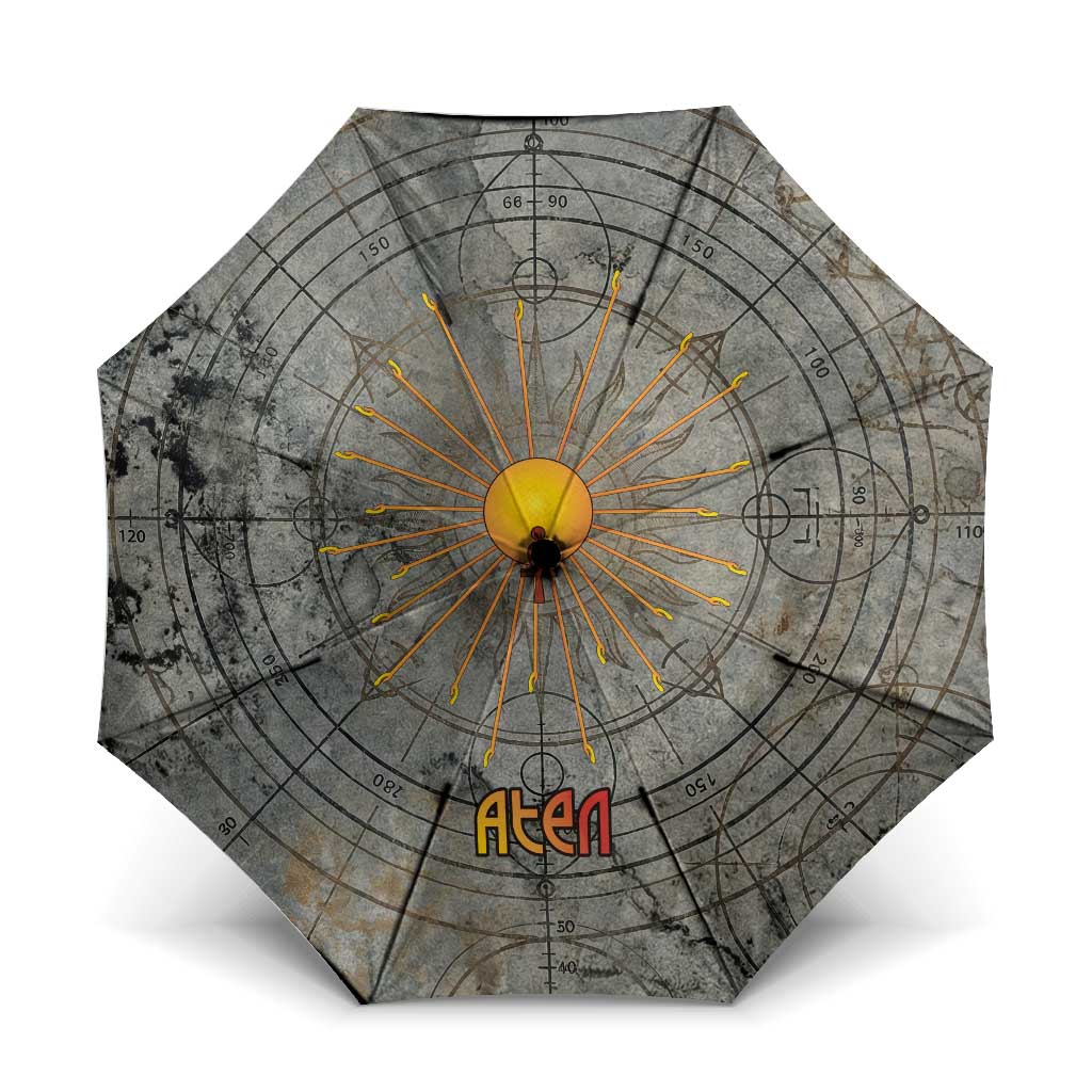 Aten Ancient Egyptian Umbrella with Gray Astronomical Chart, Radiant Sun Disc Emblem, and Ankh - African Pride