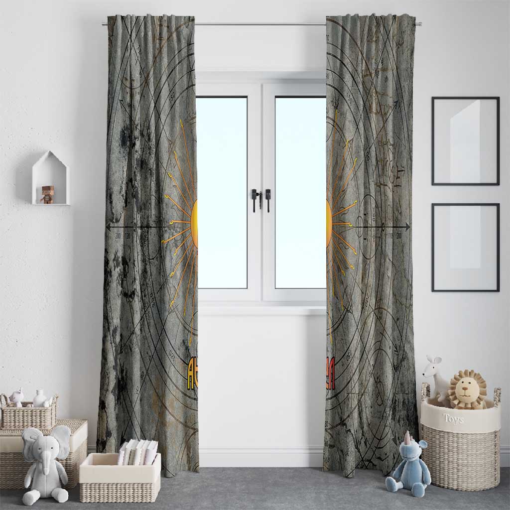 Aten Ancient Egyptian Window Curtain with Gray Astronomical Chart, Radiant Sun Disc Emblem, and Ankh - African Pride