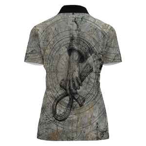 Aten Ancient Egyptian Women Polo Shirt with Gray Astronomical Chart, Radiant Sun Disc Emblem, and Ankh - African Pride