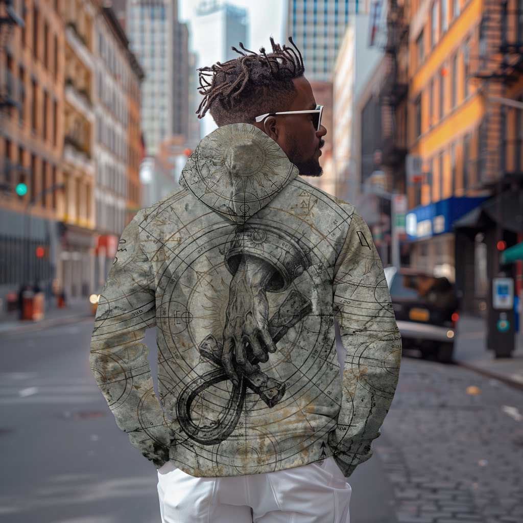 Aten Ancient Egyptian Zip Hoodie with Gray Astronomical Chart, Radiant Sun Disc Emblem, and Ankh - African Pride