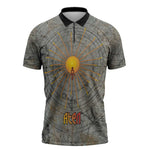 Aten Ancient Egyptian Zipper Polo Shirt with Gray Astronomical Chart, Radiant Sun Disc Emblem, and Ankh - African Pride
