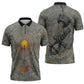 Aten Ancient Egyptian Zipper Polo Shirt with Gray Astronomical Chart, Radiant Sun Disc Emblem, and Ankh - African Pride