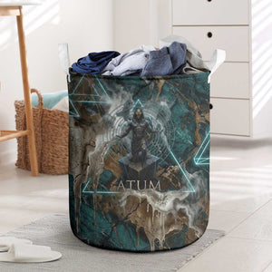 Atum Laundry Basket Ancient Egyptian Teal Marble Smoke, Solar Barque Crown, Creator Deity Statue - African Pride