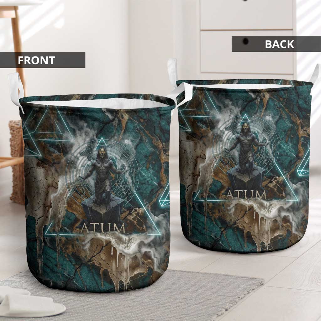 Atum Laundry Basket Ancient Egyptian Teal Marble Smoke, Solar Barque Crown, Creator Deity Statue - African Pride