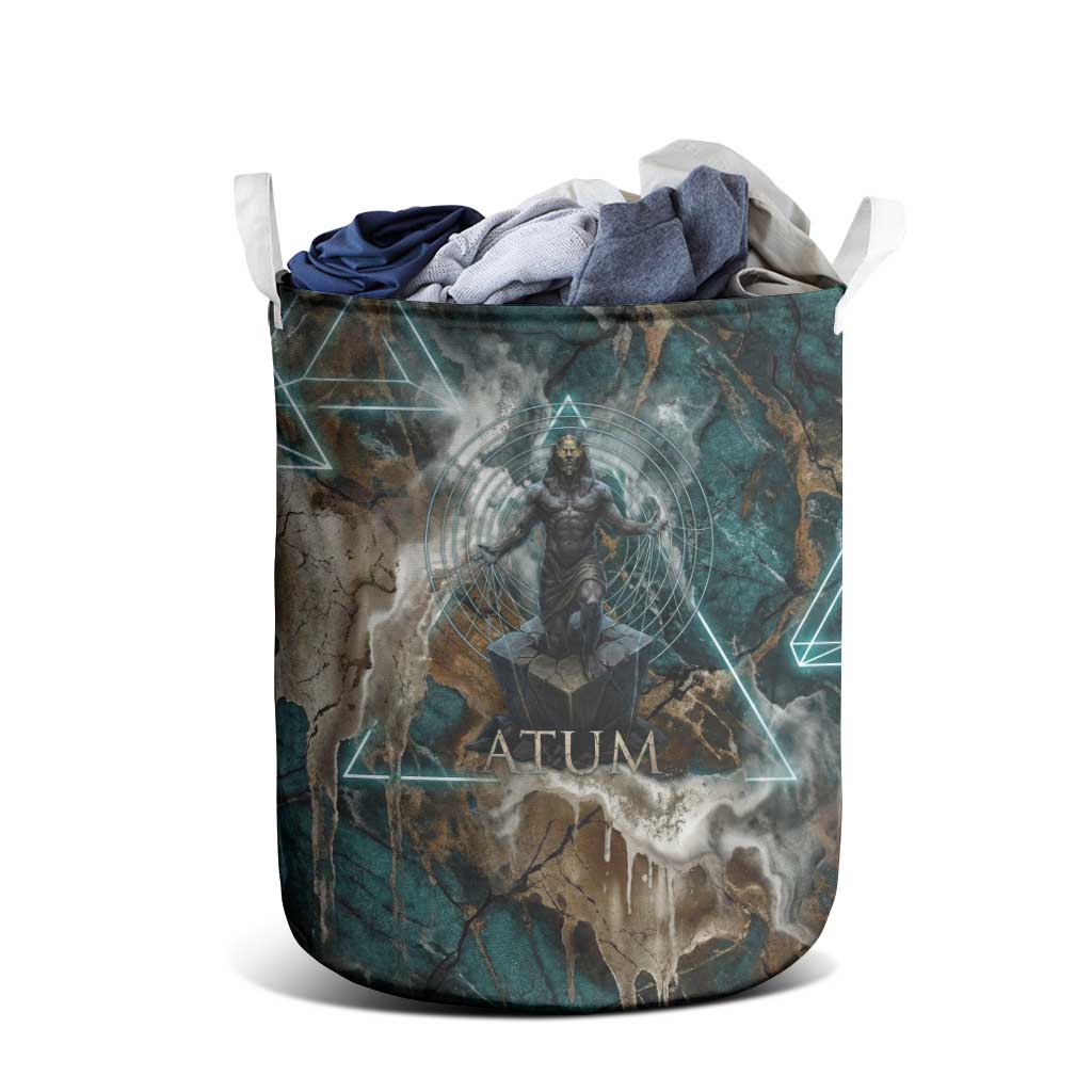 Atum Laundry Basket Ancient Egyptian Teal Marble Smoke, Solar Barque Crown, Creator Deity Statue - African Pride