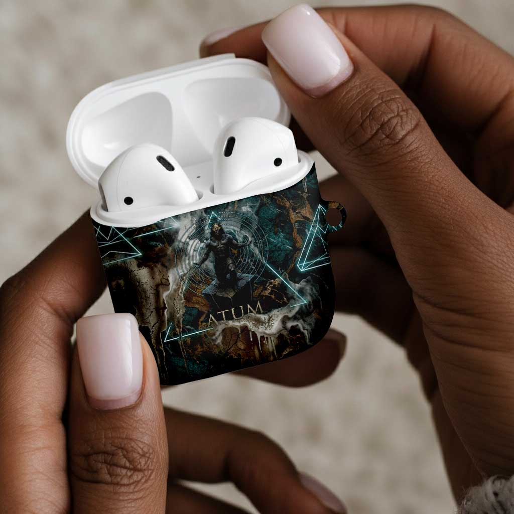 Atum AirPods Case Ancient Egyptian Teal Marble Smoke, Solar Barque Crown, Creator Deity Statue - African Pride