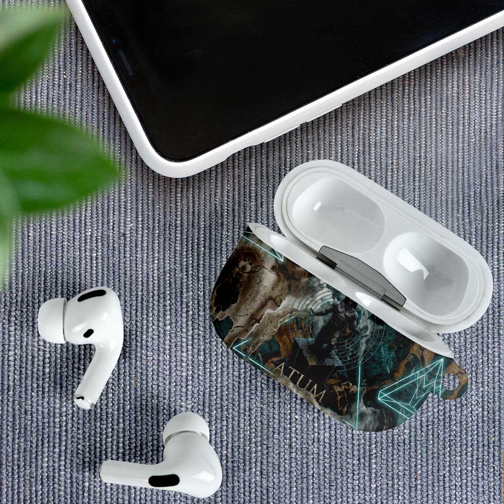 Atum AirPods Case Ancient Egyptian Teal Marble Smoke, Solar Barque Crown, Creator Deity Statue - African Pride