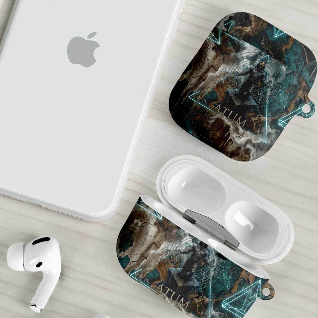 Atum AirPods Case Ancient Egyptian Teal Marble Smoke, Solar Barque Crown, Creator Deity Statue - African Pride