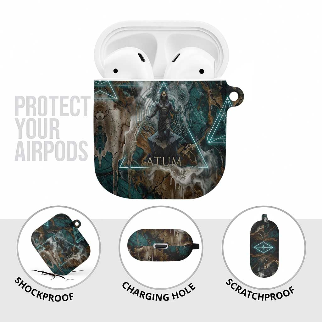 Atum AirPods Case Ancient Egyptian Teal Marble Smoke, Solar Barque Crown, Creator Deity Statue - African Pride