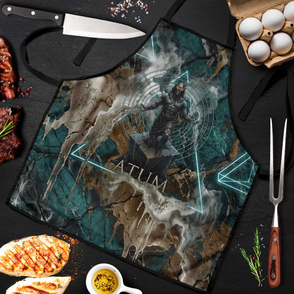Atum Apron Ancient Egyptian Teal Marble Smoke, Solar Barque Crown, Creator Deity Statue - African Pride