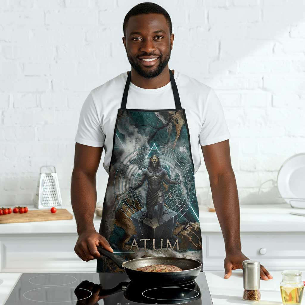 Atum Apron Ancient Egyptian Teal Marble Smoke, Solar Barque Crown, Creator Deity Statue - African Pride