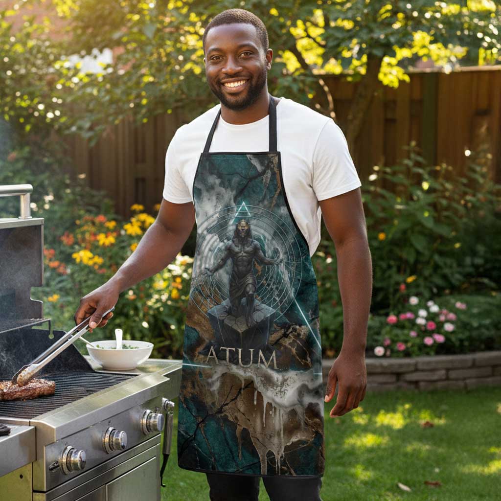 Atum Apron Ancient Egyptian Teal Marble Smoke, Solar Barque Crown, Creator Deity Statue - African Pride