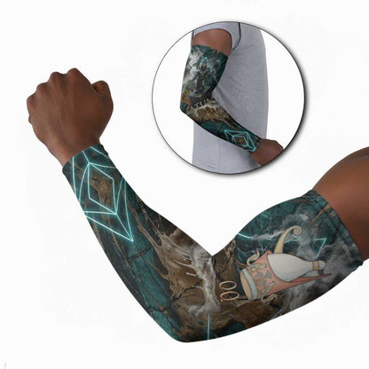 Atum Arm Sleeves Ancient Egyptian Teal Marble Smoke, Solar Barque Crown, Creator Deity Statue - African Pride