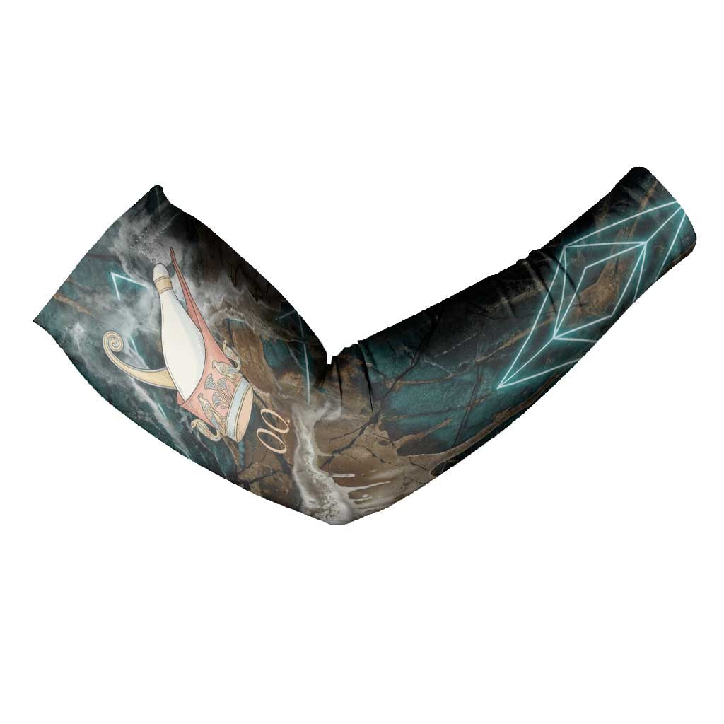 Atum Arm Sleeves Ancient Egyptian Teal Marble Smoke, Solar Barque Crown, Creator Deity Statue - African Pride
