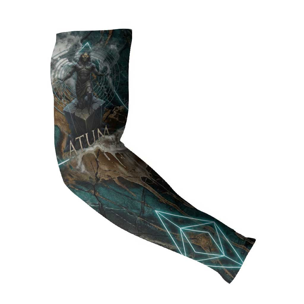 Atum Arm Sleeves Ancient Egyptian Teal Marble Smoke, Solar Barque Crown, Creator Deity Statue - African Pride