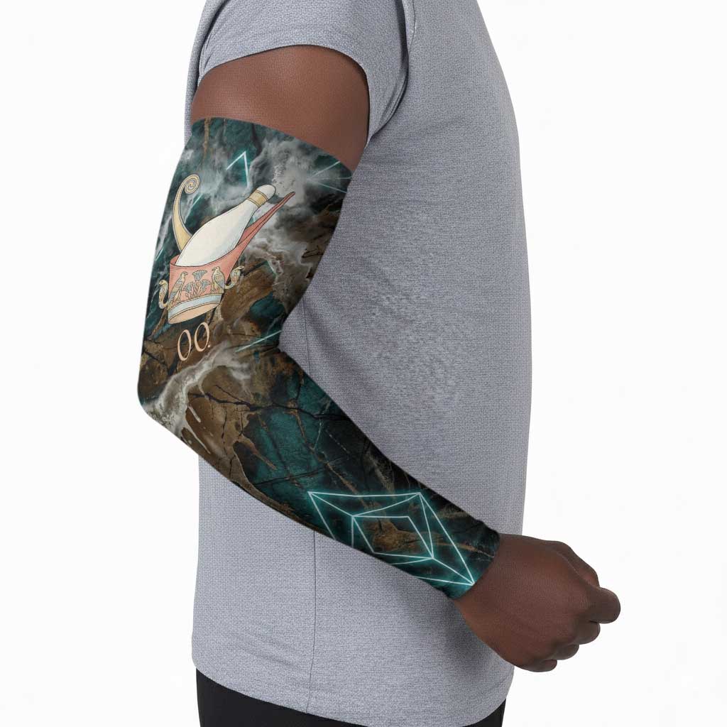 Atum Arm Sleeves Ancient Egyptian Teal Marble Smoke, Solar Barque Crown, Creator Deity Statue - African Pride