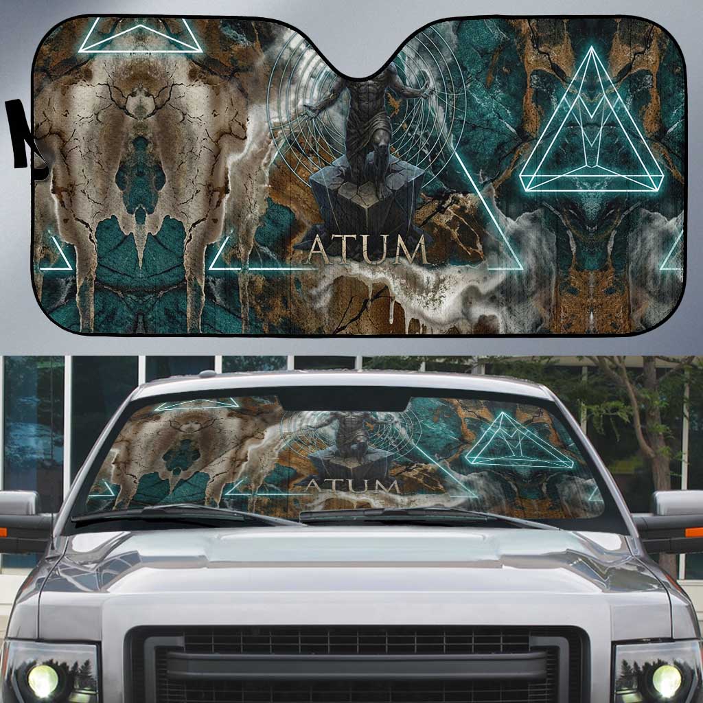 Atum Auto Sun Shade Ancient Egyptian Teal Marble Smoke, Solar Barque Crown, Creator Deity Statue - African Pride
