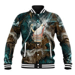 Atum Baseball Jacket Ancient Egyptian Teal Marble Smoke, Solar Barque Crown, Creator Deity Statue - African Pride
