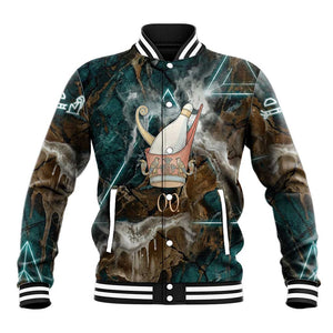 Atum Baseball Jacket Ancient Egyptian Teal Marble Smoke, Solar Barque Crown, Creator Deity Statue - African Pride