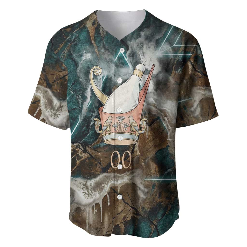 Atum Baseball Jersey Ancient Egyptian Teal Marble Smoke, Solar Barque Crown, Creator Deity Statue - African Pride