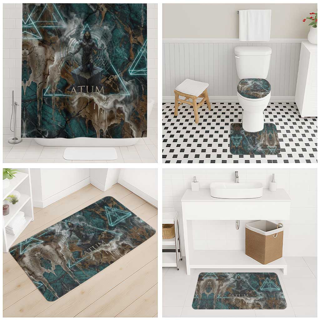 Atum Bathroom Set Ancient Egyptian Teal Marble Smoke, Solar Barque Crown, Creator Deity Statue - African Pride