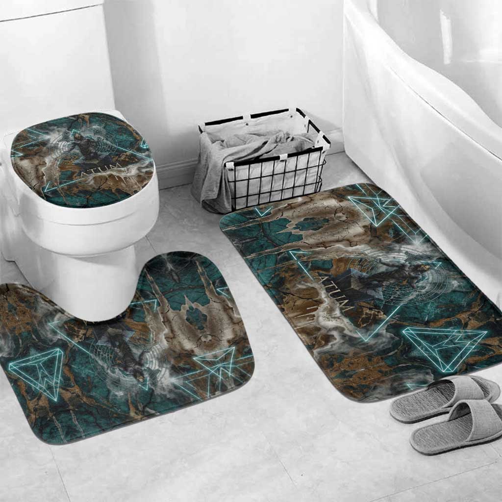 Atum Bathroom Set Ancient Egyptian Teal Marble Smoke, Solar Barque Crown, Creator Deity Statue - African Pride