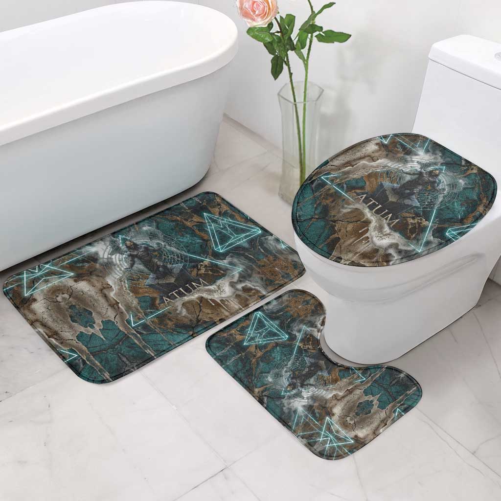 Atum Bathroom Set Ancient Egyptian Teal Marble Smoke, Solar Barque Crown, Creator Deity Statue - African Pride