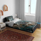 Atum Bedding Set Ancient Egyptian Teal Marble Smoke, Solar Barque Crown, Creator Deity Statue - African Pride