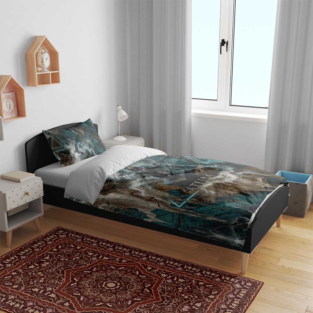 Atum Bedding Set Ancient Egyptian Teal Marble Smoke, Solar Barque Crown, Creator Deity Statue - African Pride
