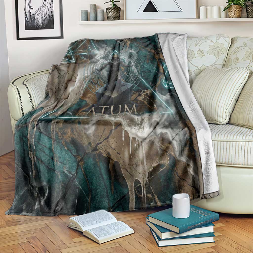 Atum Blanket Ancient Egyptian Teal Marble Smoke, Solar Barque Crown, Creator Deity Statue - African Pride
