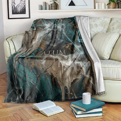 Atum Blanket Ancient Egyptian Teal Marble Smoke, Solar Barque Crown, Creator Deity Statue - African Pride