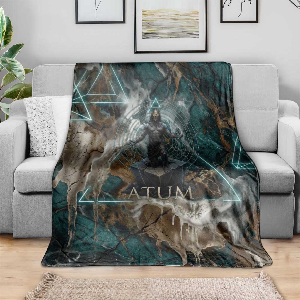 Atum Blanket Ancient Egyptian Teal Marble Smoke, Solar Barque Crown, Creator Deity Statue - African Pride