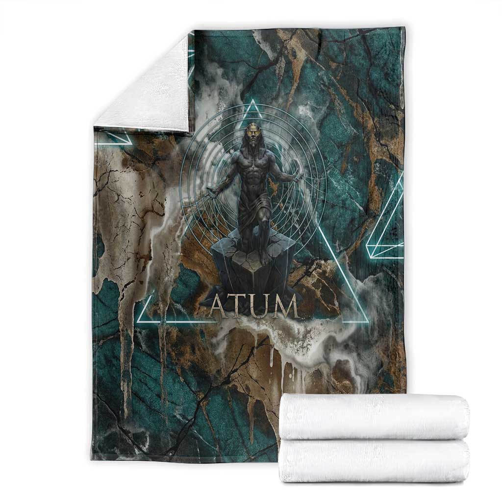 Atum Blanket Ancient Egyptian Teal Marble Smoke, Solar Barque Crown, Creator Deity Statue - African Pride