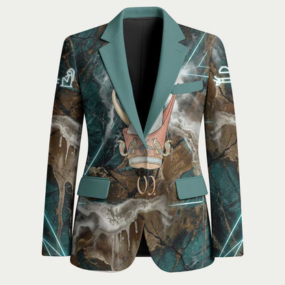 Atum Blazer Ancient Egyptian Teal Marble Smoke, Solar Barque Crown, Creator Deity Statue - African Pride