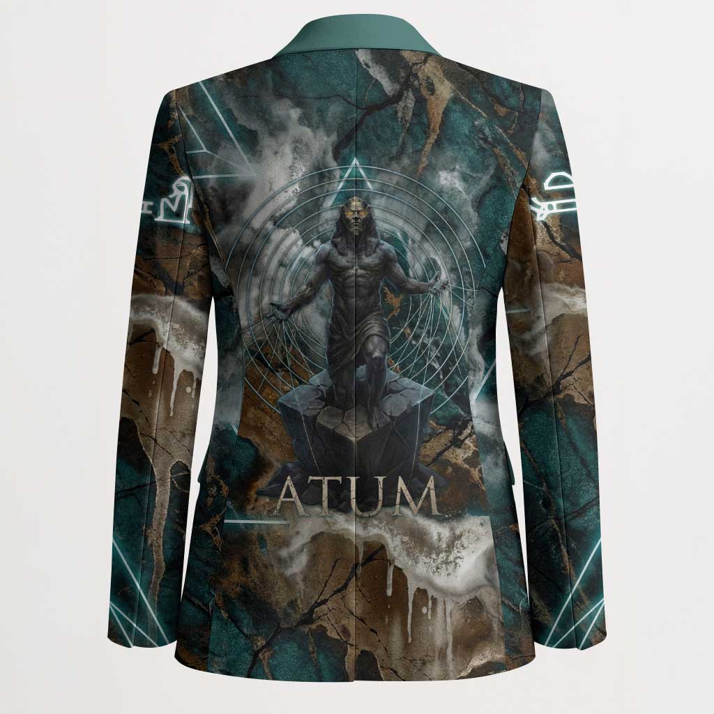 Atum Blazer Ancient Egyptian Teal Marble Smoke, Solar Barque Crown, Creator Deity Statue - African Pride