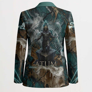 Atum Blazer Ancient Egyptian Teal Marble Smoke, Solar Barque Crown, Creator Deity Statue - African Pride