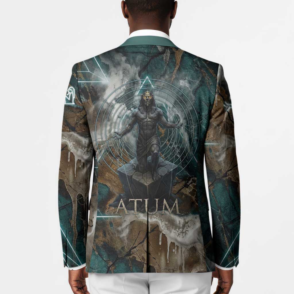 Atum Blazer Ancient Egyptian Teal Marble Smoke, Solar Barque Crown, Creator Deity Statue - African Pride